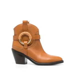 See by Chloé Hana Cuban Moto Buckle Ankle Boot Leather Brown Sz: EU 37.5/US 7.5