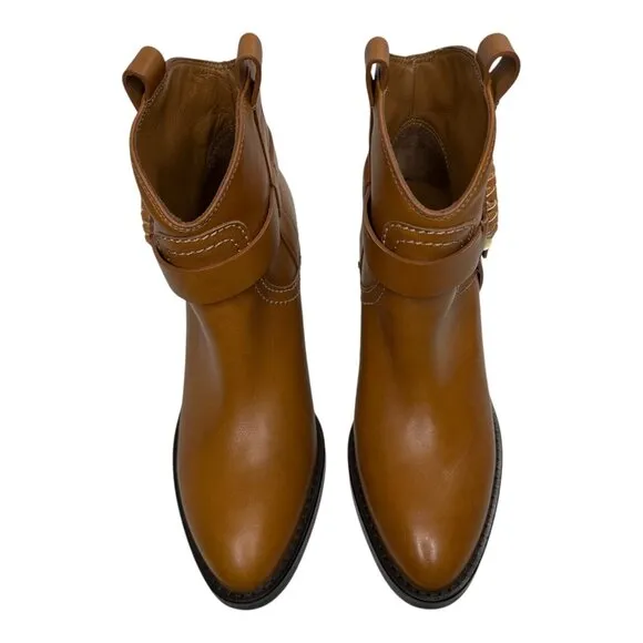 See by Chloé Hana Cuban Moto Buckle Ankle Boot Leather Brown Sz: EU 37.5/US 7.5