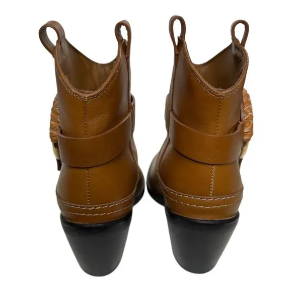 See by Chloé Hana Cuban Moto Buckle Ankle Boot Leather Brown Sz: EU 37.5/US 7.5