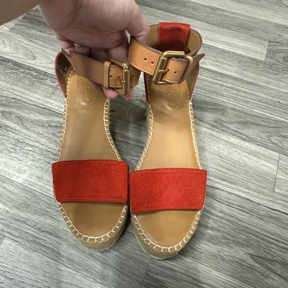 See by Chloe Glyn Mid Wedge Platform Espadrilles Suede Red 38