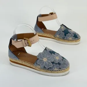 See By Chloe Womens Espadrille Sandals Floral Denim Cottage Boho 70s Size 5.5