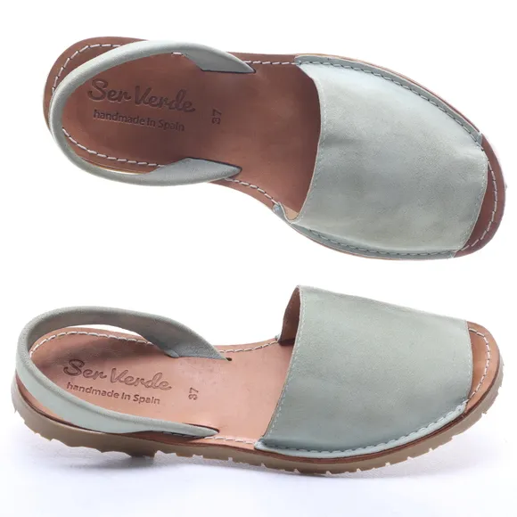 Sen Verde Women Suede Leather Open Toe Sling Back Sandals EU 37 Green