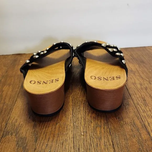 SENSO Black Velvet Studded Wood Sandals