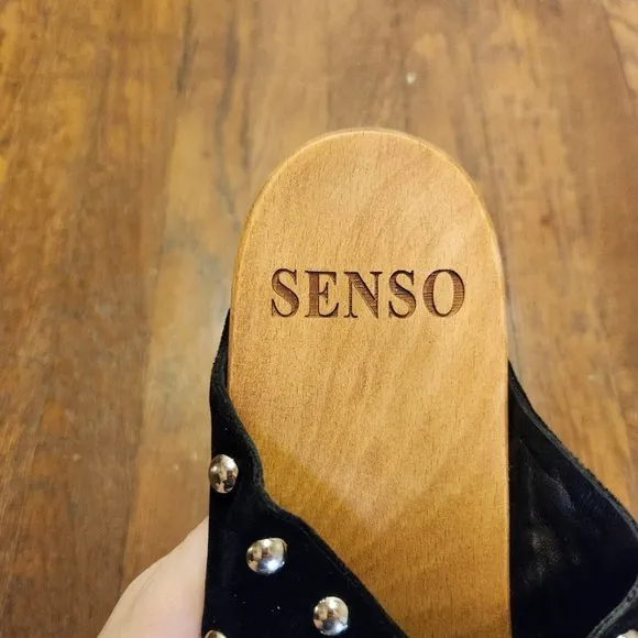 SENSO Black Velvet Studded Wood Sandals