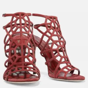 SERGIO ROSSI Puzzle Basic Laser-Cut Suede Crimson Sandals