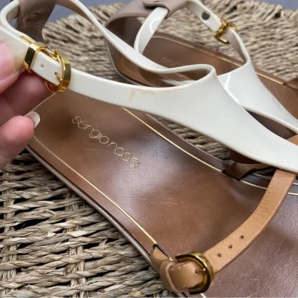 SERGIO ROSSI Thong Sandals Womens Size 40 US 10 Summer Beachy Leather Italy Luxe