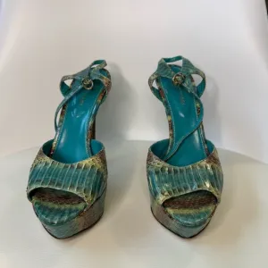 Sergio Rossi Turquoise Snakeskin Platform Sandals – EU 37 / US 6.5–7