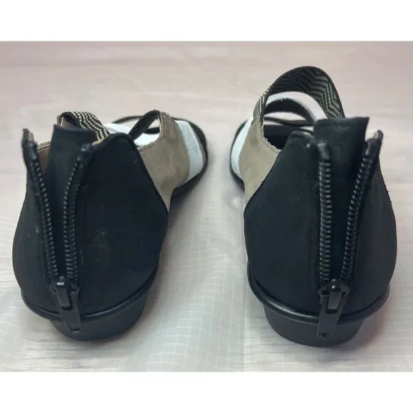 Sesto Meucci Elise Taupe Nabuk Open Toe Sandals Brown Black Leather Size 7
