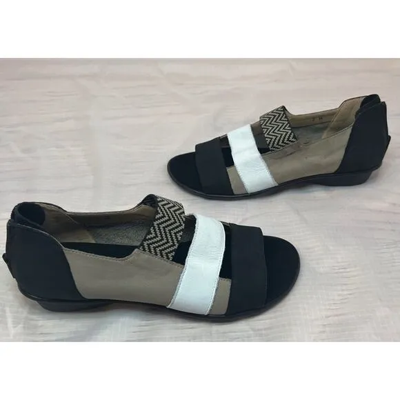 Sesto Meucci Elise Taupe Nabuk Open Toe Sandals Brown Black Leather Size 7
