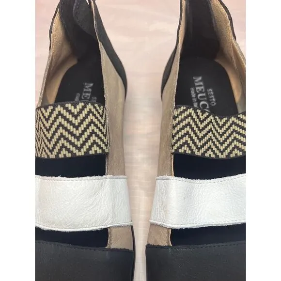 Sesto Meucci Elise Taupe Nabuk Open Toe Sandals Brown Black Leather Size 7