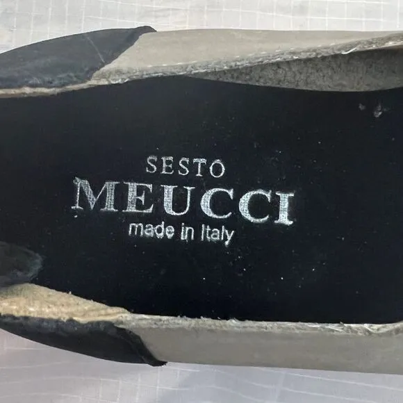 Sesto Meucci Elise Taupe Nabuk Open Toe Sandals Brown Black Leather Size 7