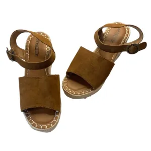 Seychelles Saddle Brown Faux Suede Leather Platform Wedge Espadrilles Size 7.5