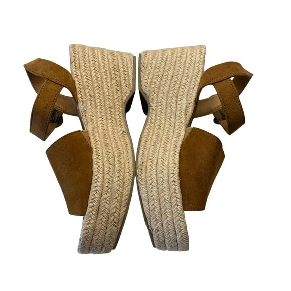 Seychelles Saddle Brown Faux Suede Leather Platform Wedge Espadrilles Size 7.5
