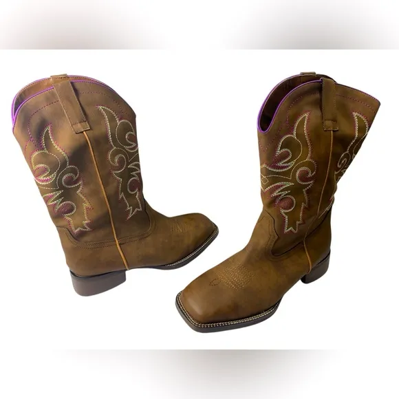 SheSole Women’s Western Square Toe Cowboy Boots Wide Calf Size 10W NIB