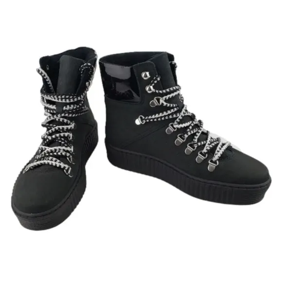 Shoe The Bear Agda Nubuck Lace Up Boot Black Leather Platform Women's Size 38