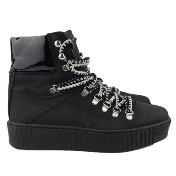 Shoe The Bear Agda Nubuck Lace Up Boot Black Leather Platform Women's Size 38