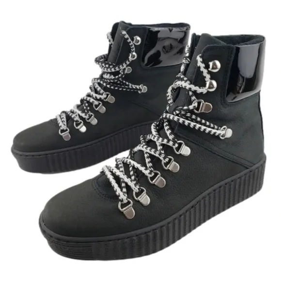 Shoe The Bear Agda Nubuck Lace Up Boot Black Leather Platform Women's Size 38