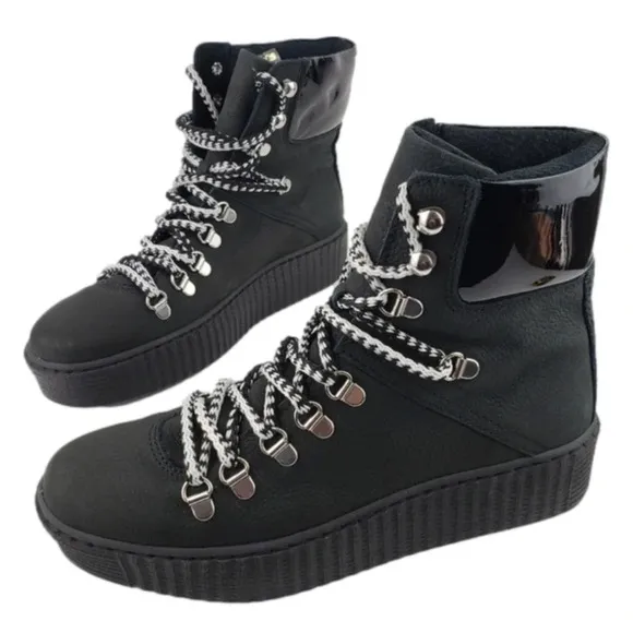 Shoe The Bear Agda Nubuck Lace Up Boot Black Leather Platform Women's Size 38