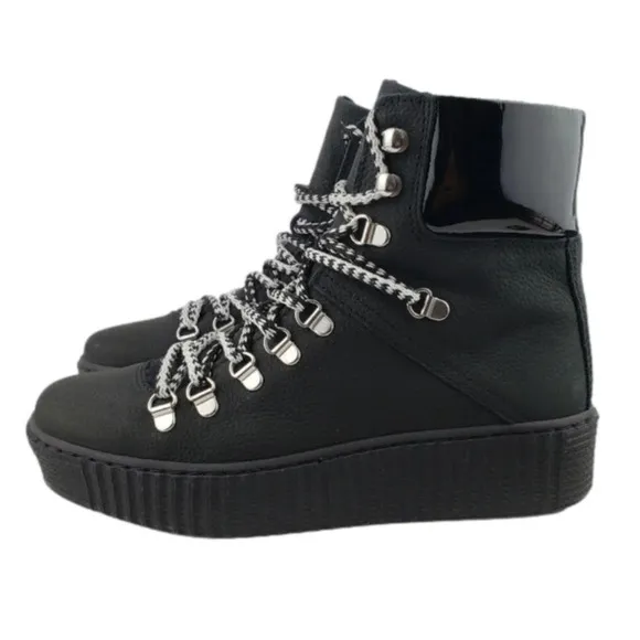 Shoe The Bear Agda Nubuck Lace Up Boot Black Leather Platform Women's Size 38