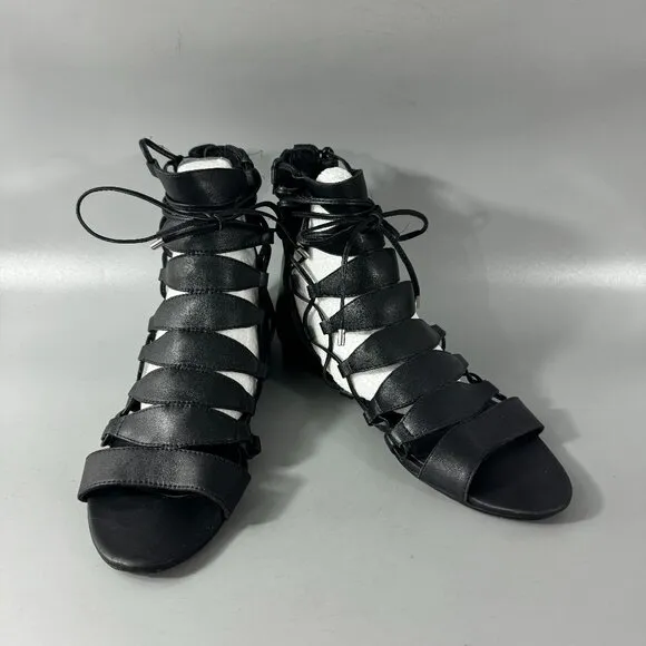 Sigerson Morrison Black Leather Adam Gladiator Sandals, Size 7.5