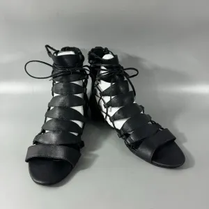 Sigerson Morrison Black Leather Adam Gladiator Sandals, Size 7.5