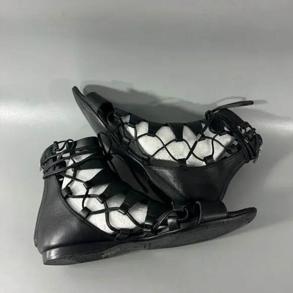 Sigerson Morrison Black Leather Adam Gladiator Sandals, Size 7.5