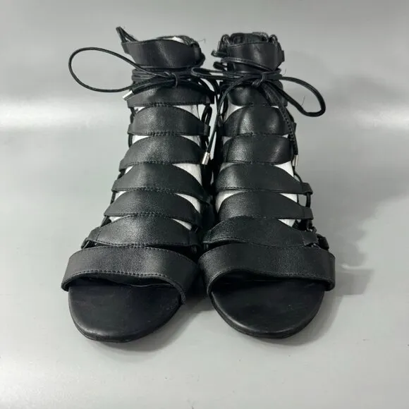Sigerson Morrison Black Leather Adam Gladiator Sandals, Size 7.5