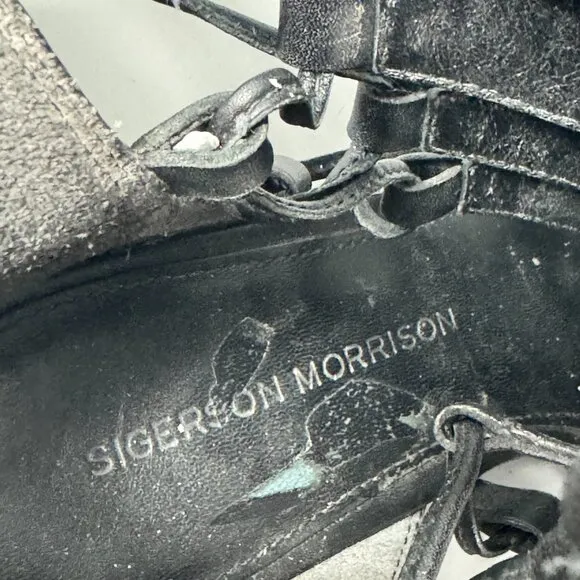 Sigerson Morrison Black Leather Adam Gladiator Sandals, Size 7.5