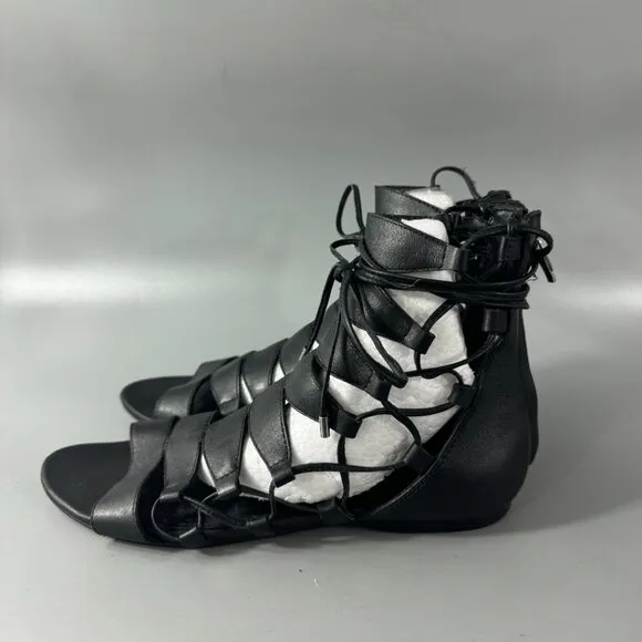 Sigerson Morrison Black Leather Adam Gladiator Sandals, Size 7.5