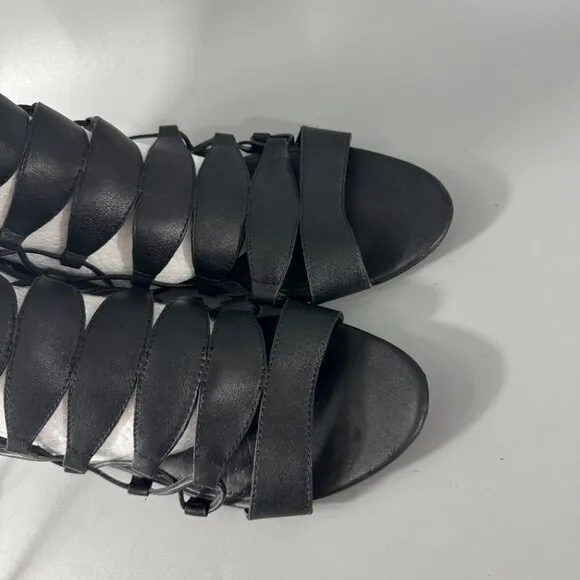 Sigerson Morrison Black Leather Adam Gladiator Sandals, Size 7.5