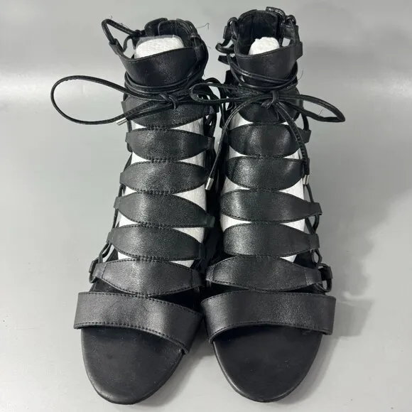 Sigerson Morrison Black Leather Adam Gladiator Sandals, Size 7.5