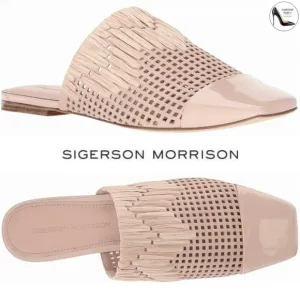 SIGERSON MORRISON Galli nude beige patent leather mules flat heel sandals 7.5