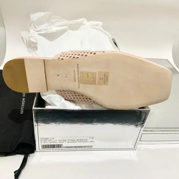 SIGERSON MORRISON Galli nude beige patent leather mules flat heel sandals 7.5