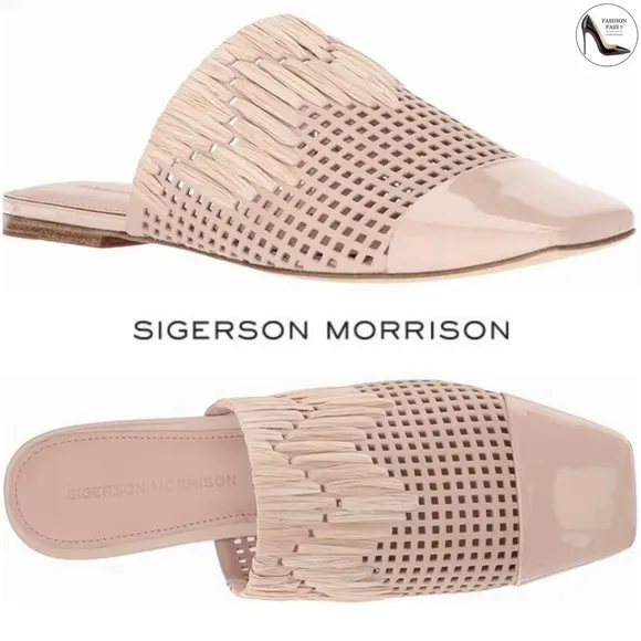 SIGERSON MORRISON Galli nude beige patent leather mules flat heel sandals 7.5