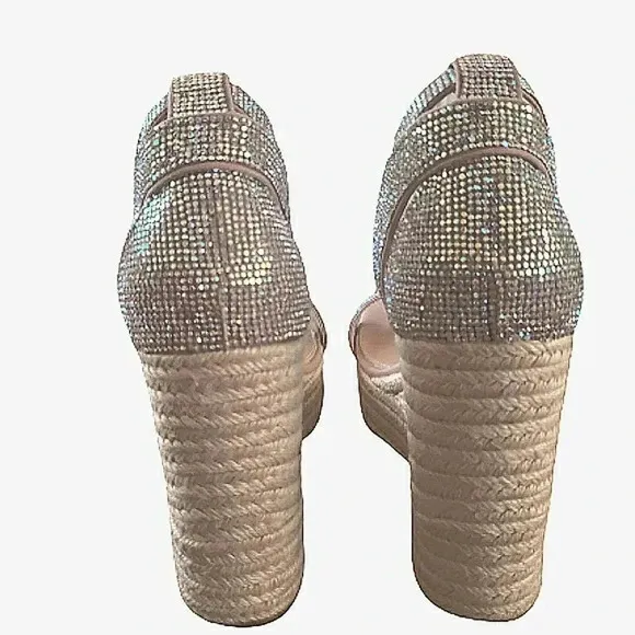 Silver Rinestone 9.5 Wedge Bling Sparkling Espadrills Sandals