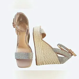 Silver Rinestone 9.5 Wedge Bling Sparkling Espadrills Sandals