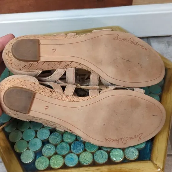 Size 8 and 1/2. Sam Edelman tan lace-up gladiator sandals