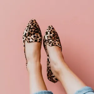 [Sizes L/XL Remaining] Rollasole Into the Wild Leopard Print Pointed Travel Flats - Foldable Comfort Shoes