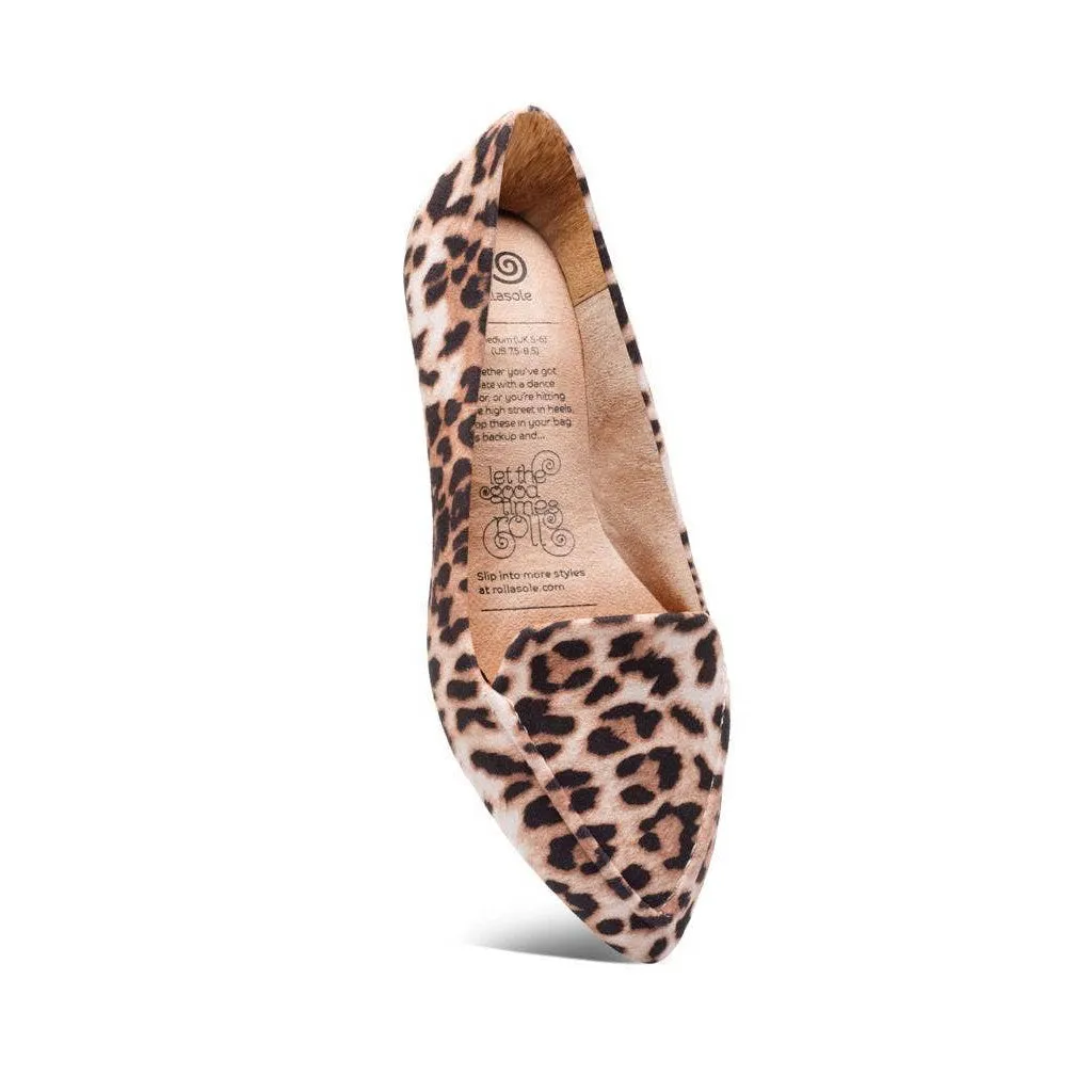 [Sizes L/XL Remaining] Rollasole Into the Wild Leopard Print Pointed Travel Flats - Foldable Comfort Shoes
