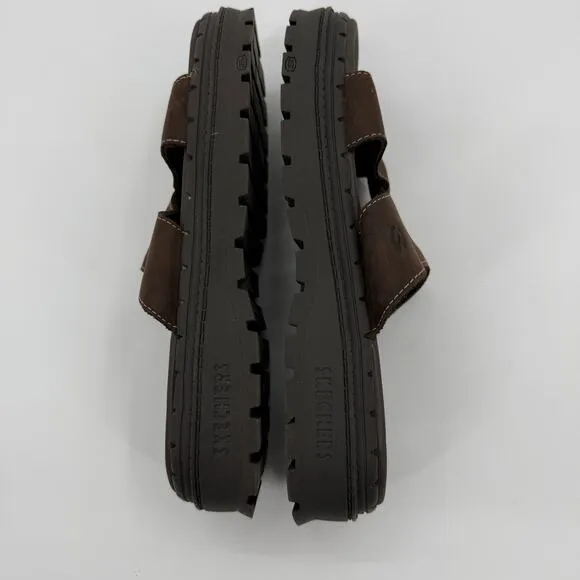 Skechers Womens Jammer Sandals Leather Size 10 Y2k Brown Slip On Chunky Platform