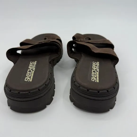 Skechers Womens Jammer Sandals Leather Size 10 Y2k Brown Slip On Chunky Platform