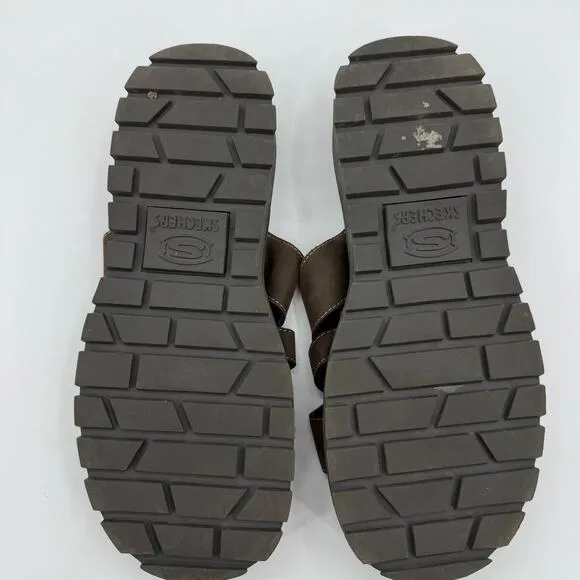 Skechers Womens Jammer Sandals Leather Size 10 Y2k Brown Slip On Chunky Platform