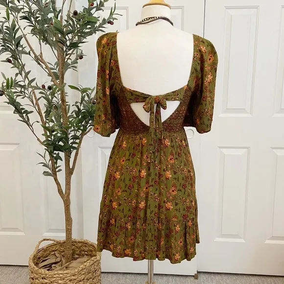 Smocked Mini Dress, Open Back that Ties in back