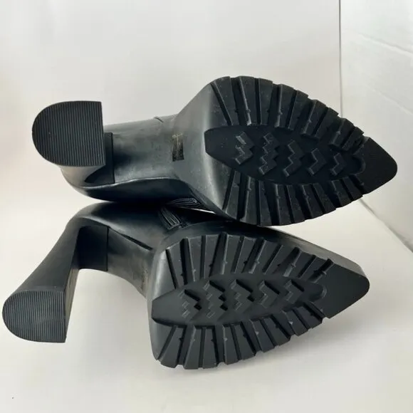 SNOM Black Platform Chunky Heel Ankle Boots Side Zippers Platform Sole Size 10