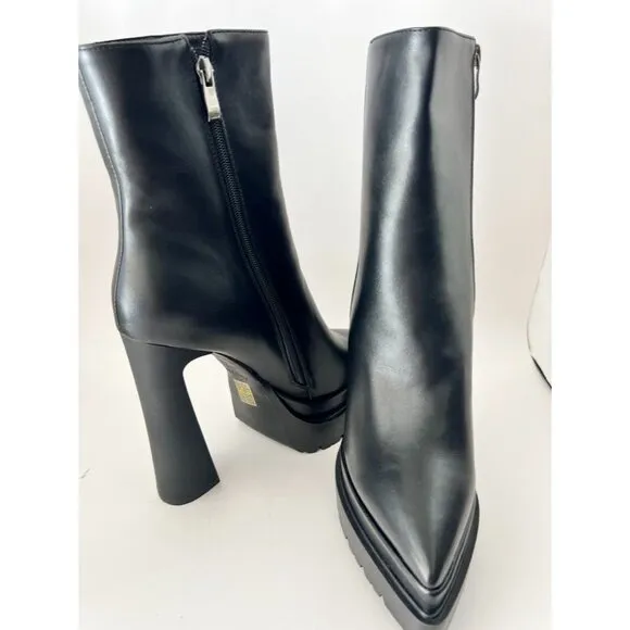 SNOM Black Platform Chunky Heel Ankle Boots Side Zippers Platform Sole Size 10