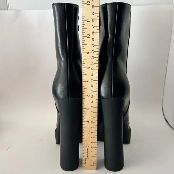 SNOM Black Platform Chunky Heel Ankle Boots Side Zippers Platform Sole Size 10