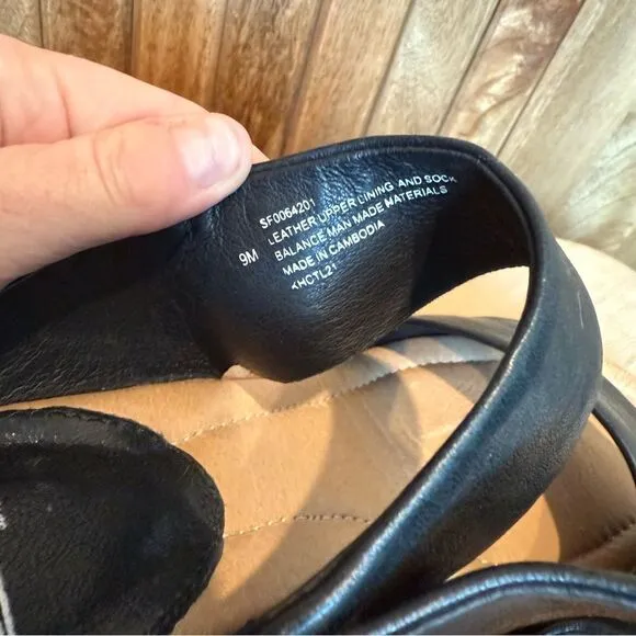 Sofft Ginetta Black Leather Wedge Heel Sandals Size 9
