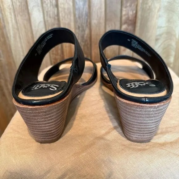 Sofft Ginetta Black Leather Wedge Heel Sandals Size 9