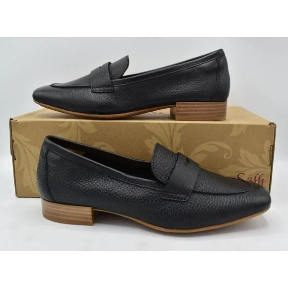 Sofft Womens Size 10 Elinor Moc Toe Black Leather Slip On Penny Loafers Shoes