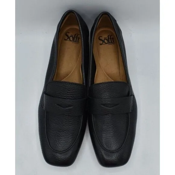 Sofft Womens Size 10 Elinor Moc Toe Black Leather Slip On Penny Loafers Shoes